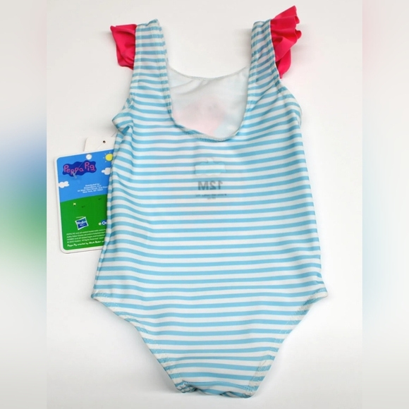 Girl's Toddlers 12M Peppa Pig One Piece Blue/White Striped Swimsuit with UPF 50+ - Picture 2 of 5